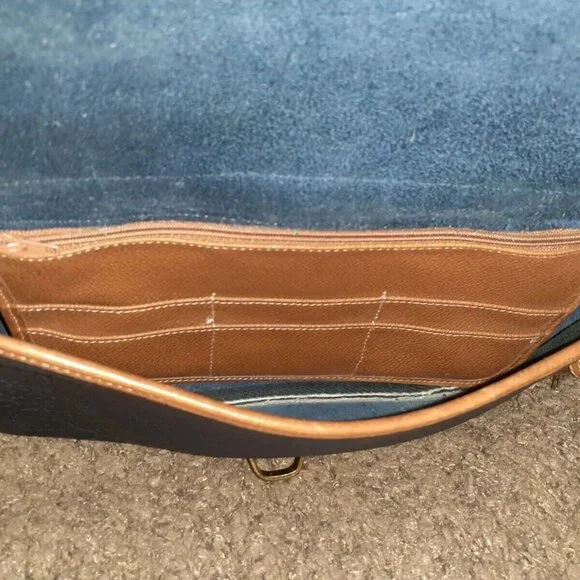 DOONEY & BOURKE-Navy Blue Equestrian Bag Flap Vintage Crossbody USA Leather-VG - Picture 8 of 9